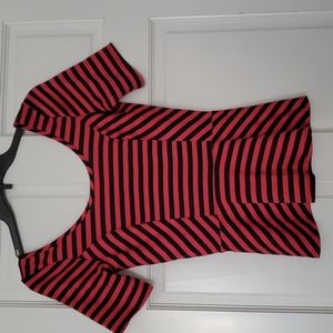 Fitted waist with flair stripped shirt